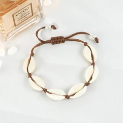 Vintage Boho Shell Bracelet Handmade Rope Chain Natural Shell Cowrie Charm Strand Bracelet Women Femme Ankle Jewelry Party Gifts