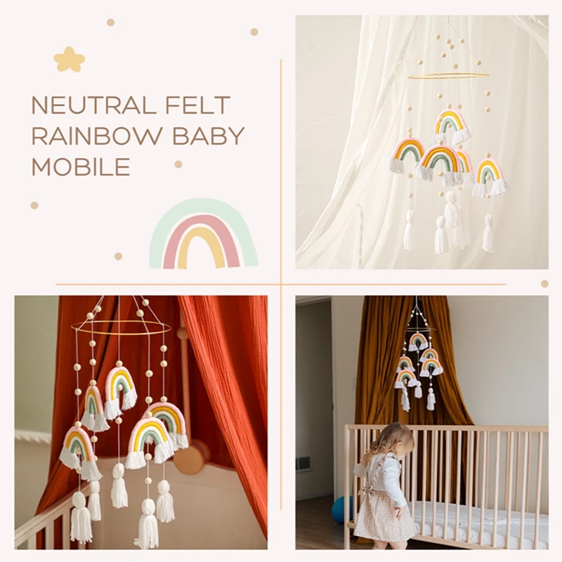 New 1Pc Baby Rattles Crib Mobiles Toy Bed Bell Musical Box 0-12month Rainbow Colors Cotton Carousel For Cots Projection Newborns