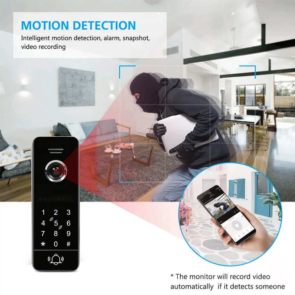 Tuya 7 Inch Wireless Wifi Smart IP Video Doorbell Intercom System,Touchscreen Monitor with 1080P Camera Support Password Unlock