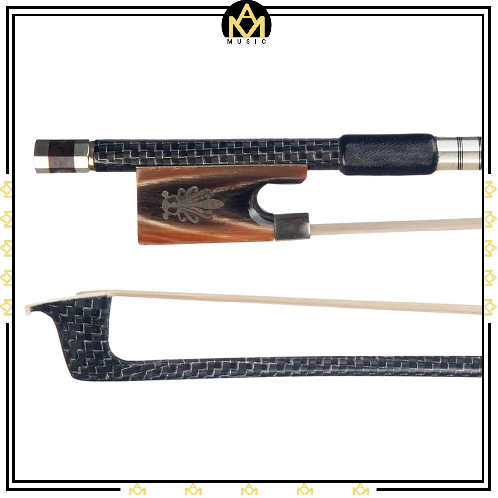 Master Silver Silk Braided Carbon Fiber Bow 4/4 Fiddle/ Violin     W/ Ox Horn Frog White Horsehair 