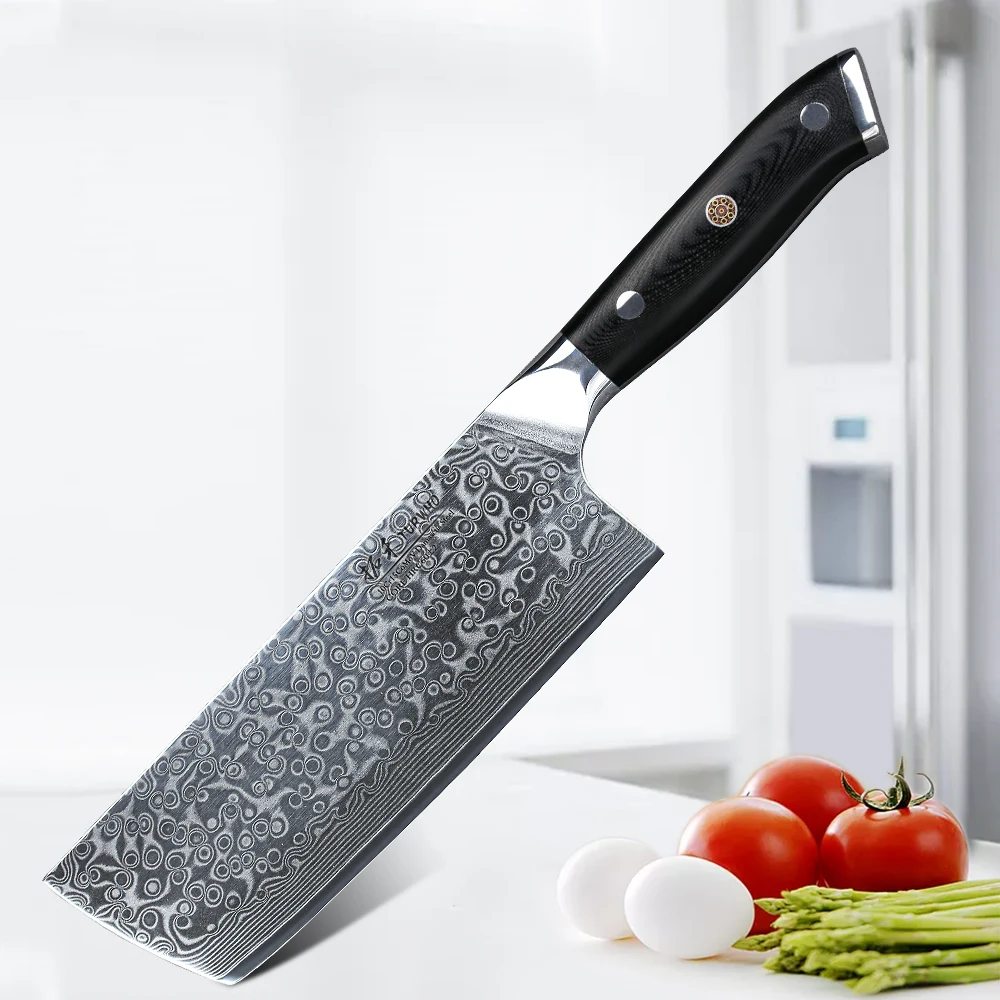 

TURWHO 7 inch Nakiri Knife Japanese 67 layer Damascus Samurai Steel Kitchen Knife G10 Handle Chef Knives Cleaver Cutlery