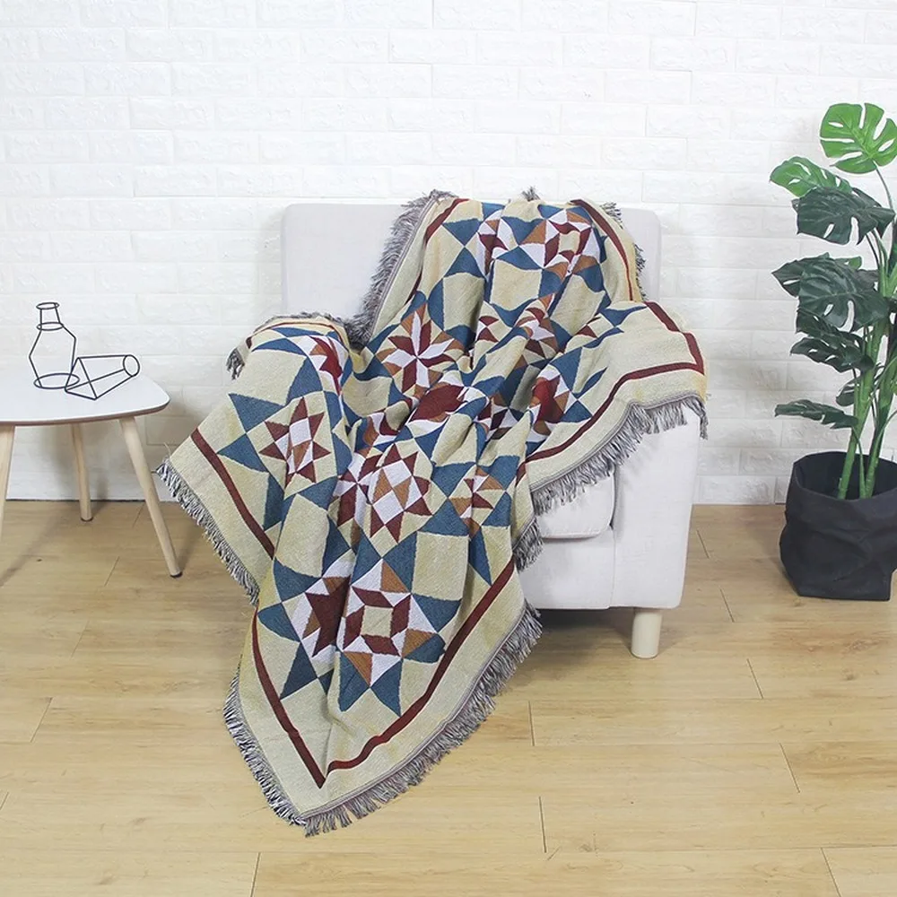 

Geometric Pattern Vintage Decor Tapestry Village Jane Europe Leisure Outdoor Blanket Cotton Jacquard Home Sofa Covers Carpets