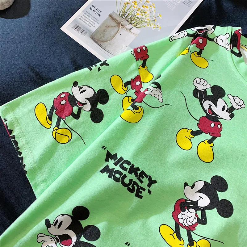 Ladies cartoon Donald Duck Mickey print short-sleeved t-shirt color summer cartoon Girl mid-length fashion Harajuku style