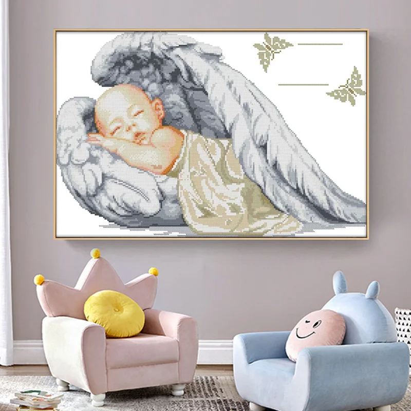 Little Angel Birth Unprinted Cross Stitch Patterns Kits Canvas Embroidery Sets 11 14CT DIY Handmade Needlework Crafts Home Decor