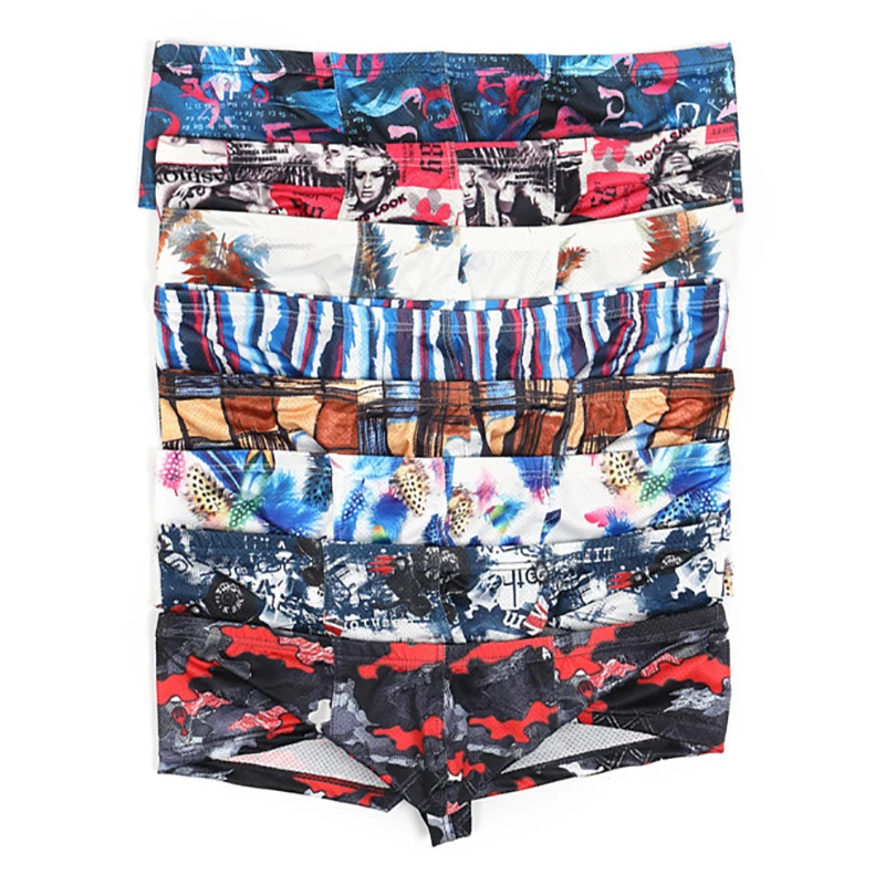 8PCS/Lots Sexy Men Boxer Shorts Printed Mini Underwear Calzoncillos Hombre Boxershort Underpants Calecon Homme Panties Plus Size