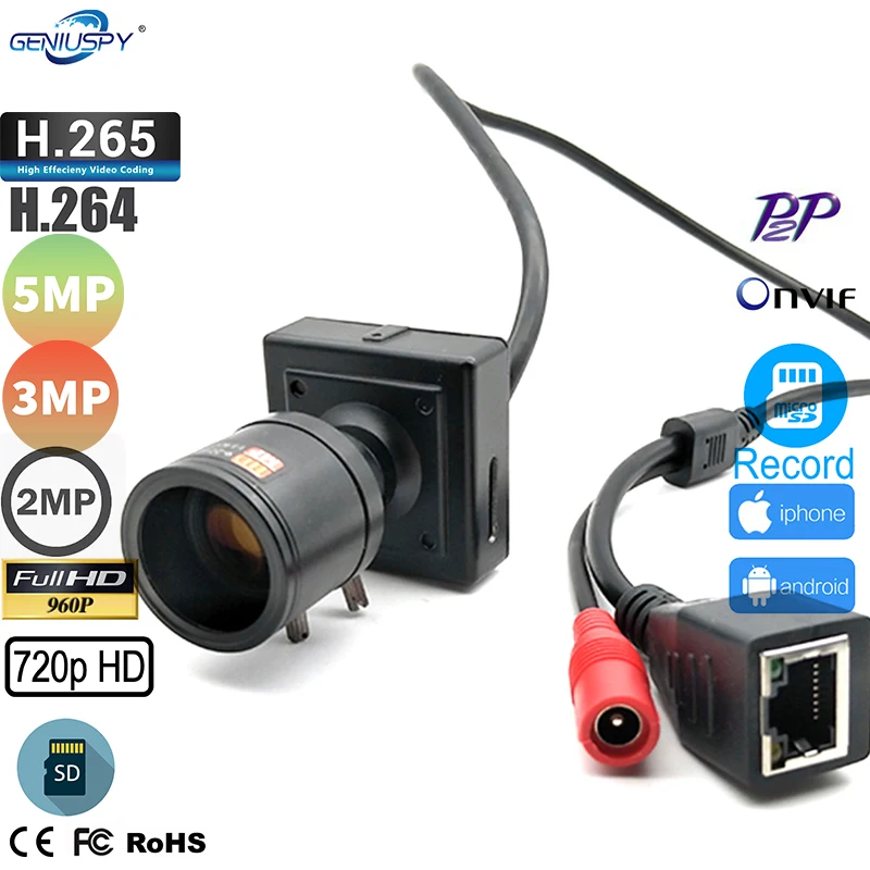 

CAMHI P2P Micro TF SD Card Slot 1MP 1.3MP 2MP 3MP 5MP Mini IP Camera Home Use Indoor Security CCTV IP Kamera 2.8-12mm Lens