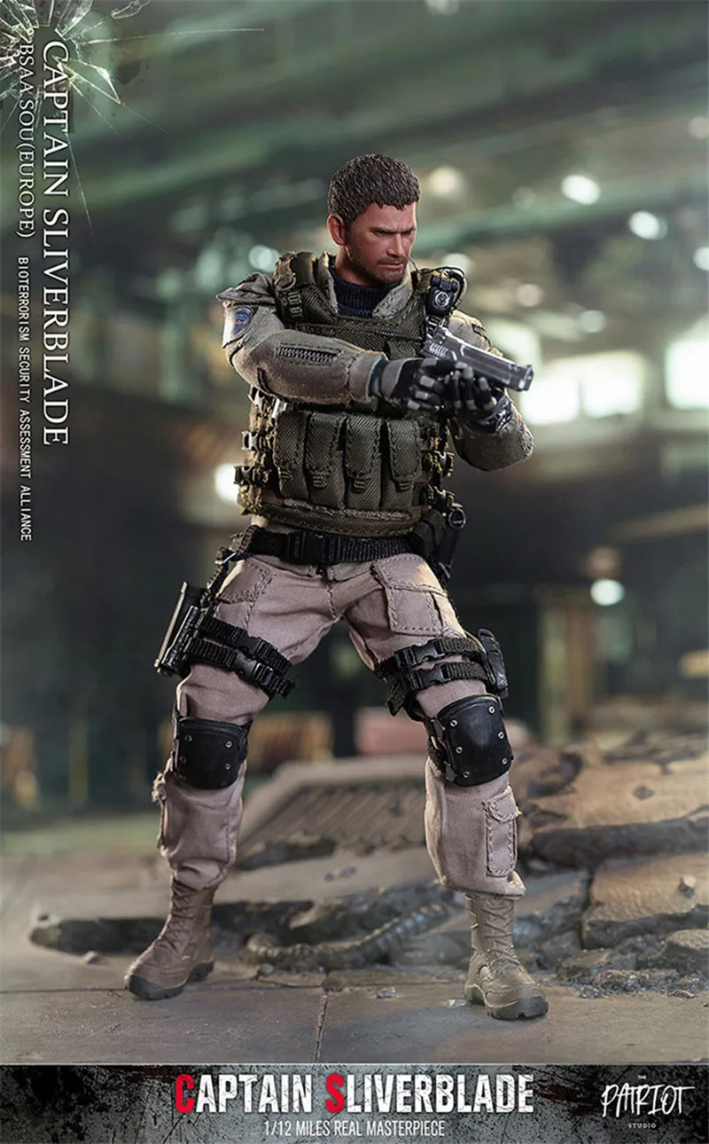 Patriot Studio 1/12 Scale ทหารชายกัปตัน Chris Silver Blade ทหารชุด 6 นิ้ว Action Figure Collection