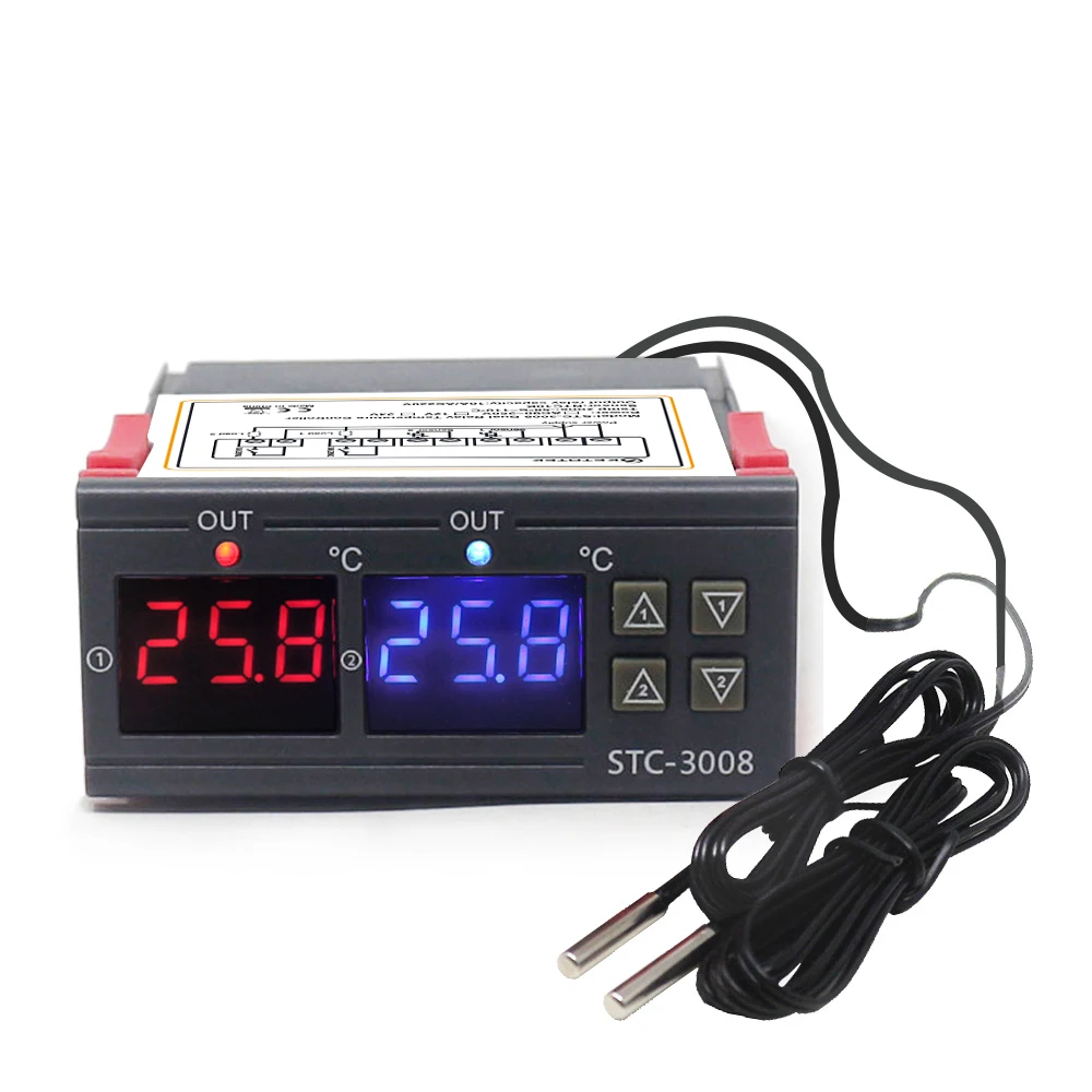 

STC-3008 KT99 Dual Digital Temperature Controller Two Relay Output 12V 24V 220V Thermoregulator Thermostat With Heater Cooler