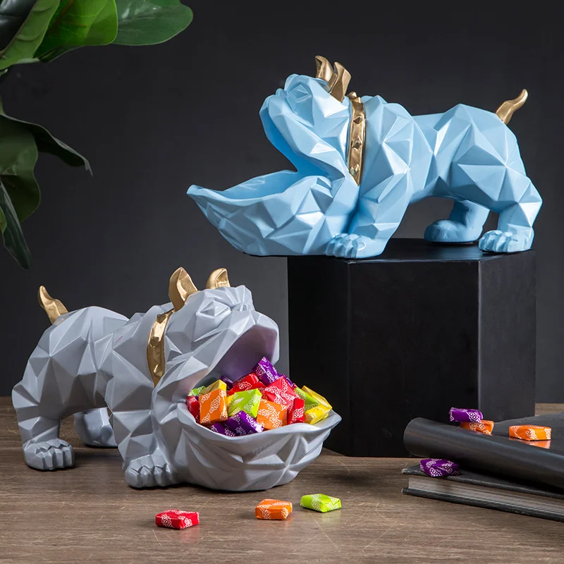 Nordic Lucky Dog Geometric Animal sculpture Ornament Decorations Coffee table candy dish Door shoe key storage items ornaments