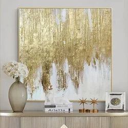Carteles de salón de decoración moderna en la pared, pintura al óleo abstracta dibujada a mano pura sobre lienzo, imagen de lámina dorada para sala de estar