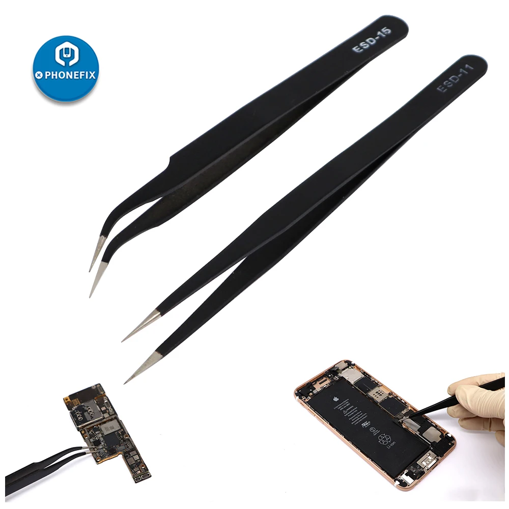 Anti-Static Presisi Pinset Set Stainless Steel Pinset Elektronik IC Chip Removal ESD Pinset Elektronik Alat Perbaikan