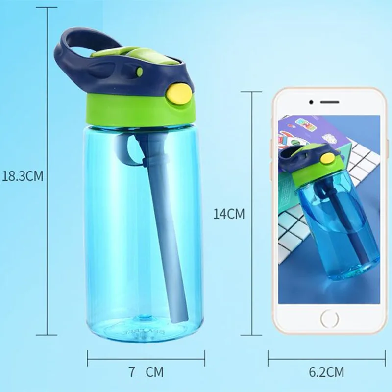 480ml Water Bottle With Straw Kids Girls Portable Travel Bottles Gym Sports Fitness Cup Summer Cold Water Juice Drinking Bottle