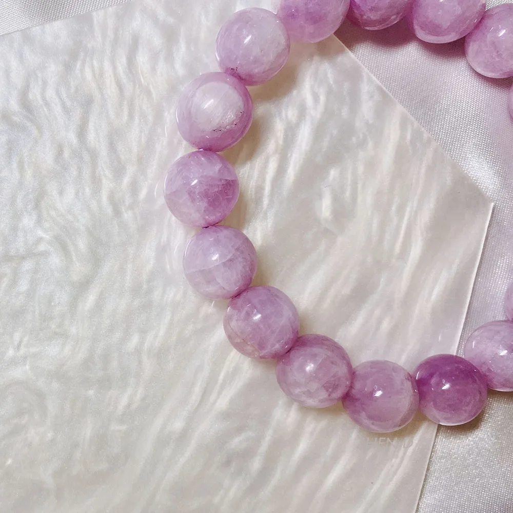 ZHEN-D Jewelry Natural Kunzite Spodumene Purple Crystal Gemstone Beads Bracelet Lavender Color Healing Gift for Woman Girls