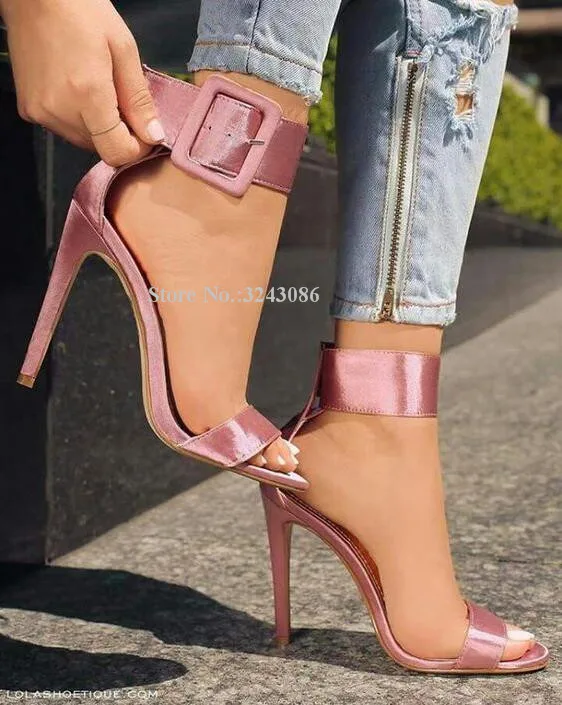 Woman New Green Big Buckle Sandals Shoes Fashion Concise Style Stiletto Heel Gladiator Sandals Lady Popular Design Party Heels