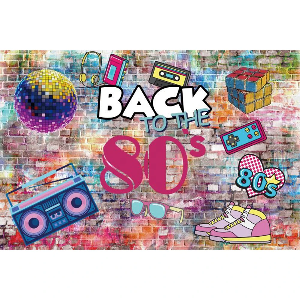 Back To 80\'s ’ 90\'s Theme Party Music Disco Backdrops Graffiti Neon Glow Photography Backgrounds Banner Decor Photocall Custom