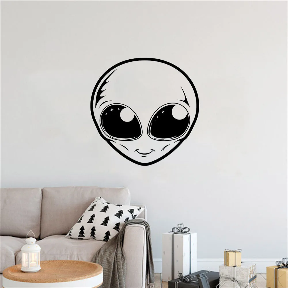 Alien Face UFO Art Outer Space Decal Sticker Wall Vinyl Decor Galaxy Teen Moon Planets Home Room Decor