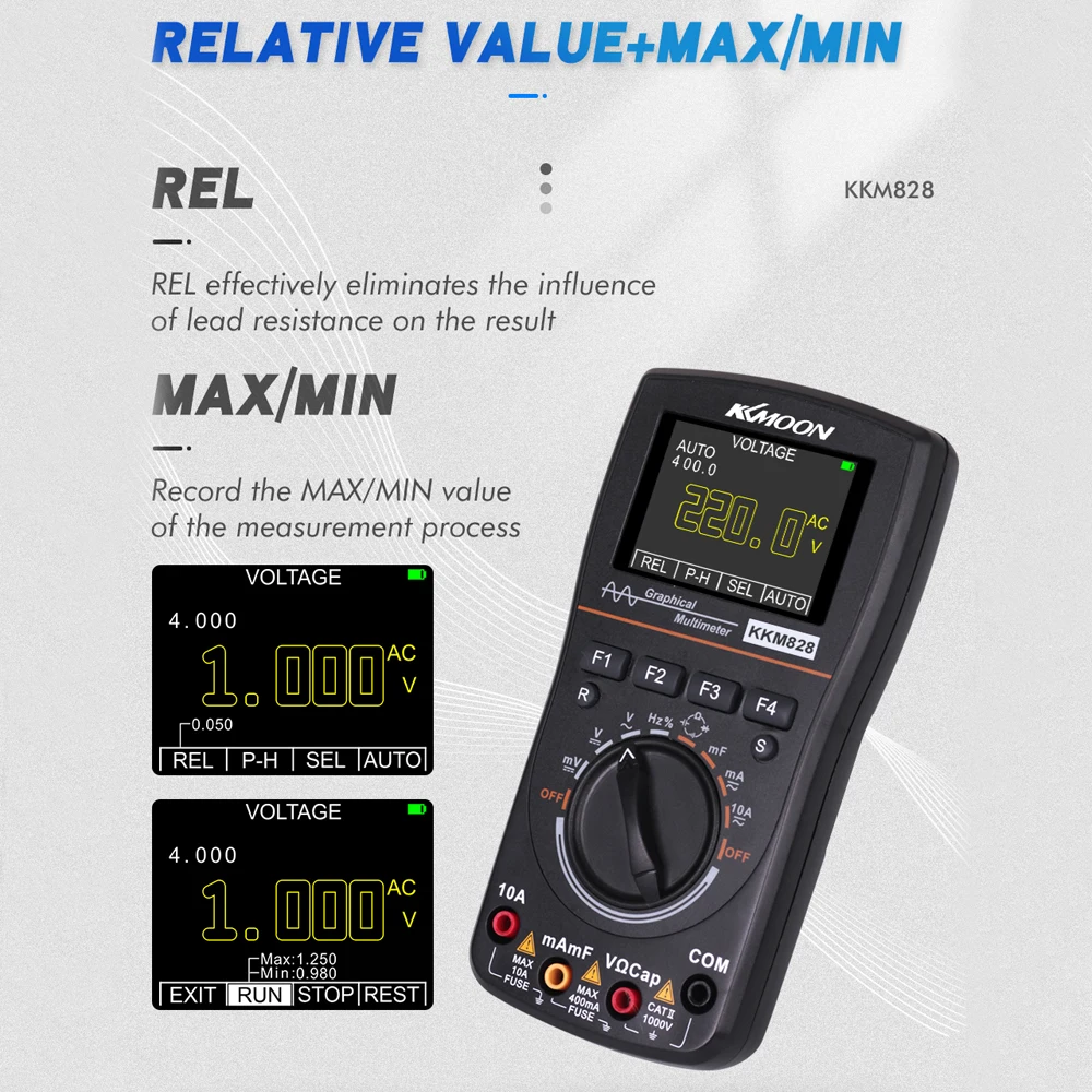 KKmoon kkm828 High Definition Intelligent Graphical Digital Oscilloscope Multimeter 2 in 1 with 2.4 Inches Color Screen 1MHz