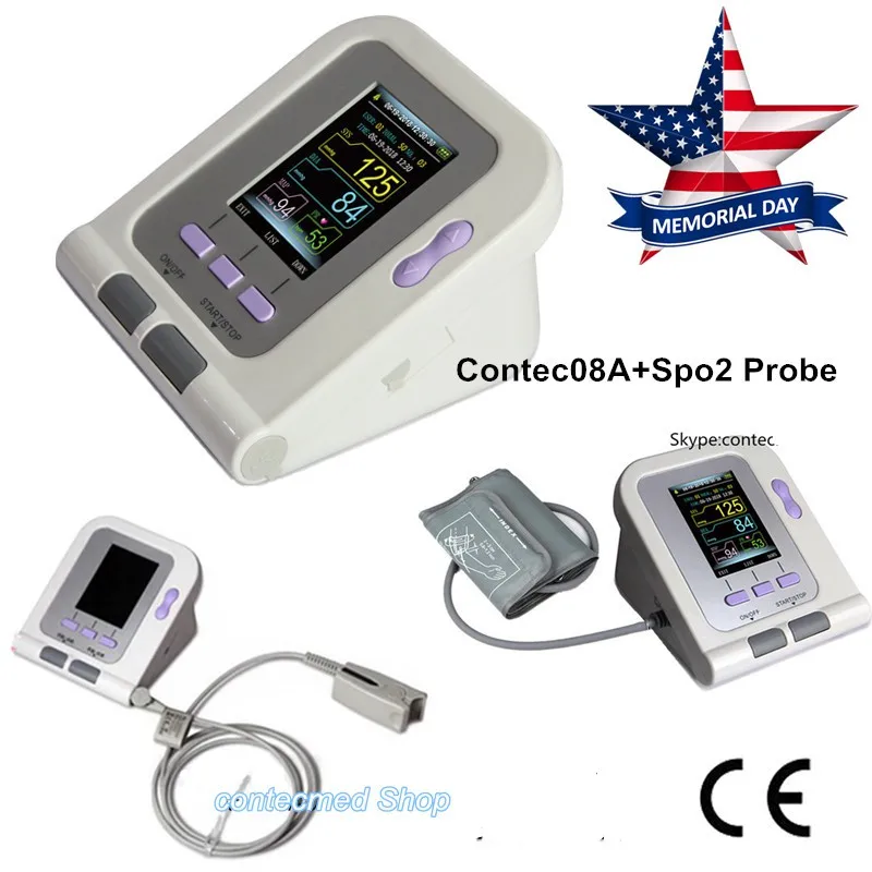 CONTEC Digital Color LCD Blood Pressure Monitor CONTEC08A,Adult SPO2 Probe+Adult Cuff Factory Sale