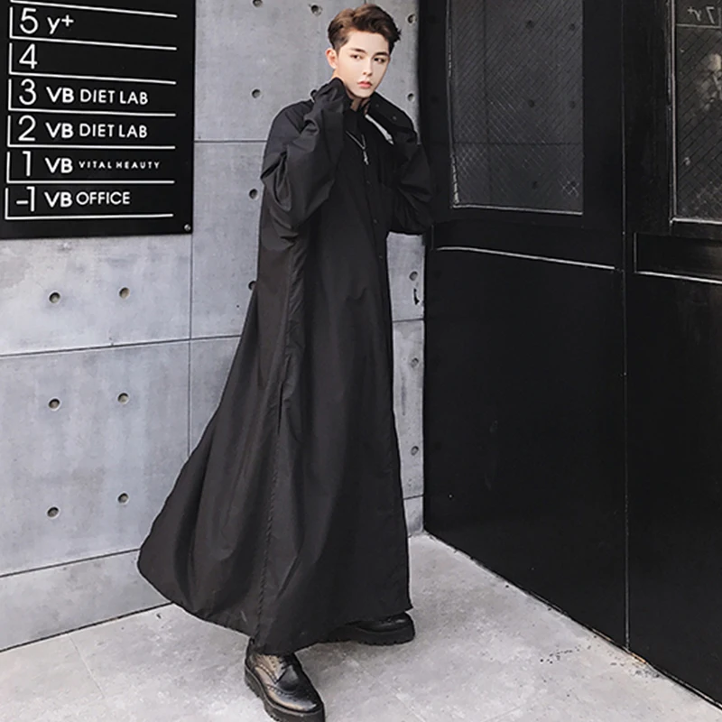 Over the knee casual Korean long men\'s fashion BF super long shirt skirt loose Pajama wind shirt shirt dark men\'s wear