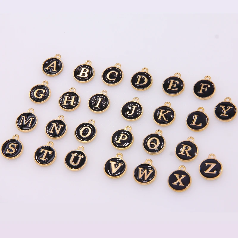 10pcs/26pcs Alphabet Letter Double Face Enamel Charms White K black enamel 12*15mm pendants jewelry making Handmade craft