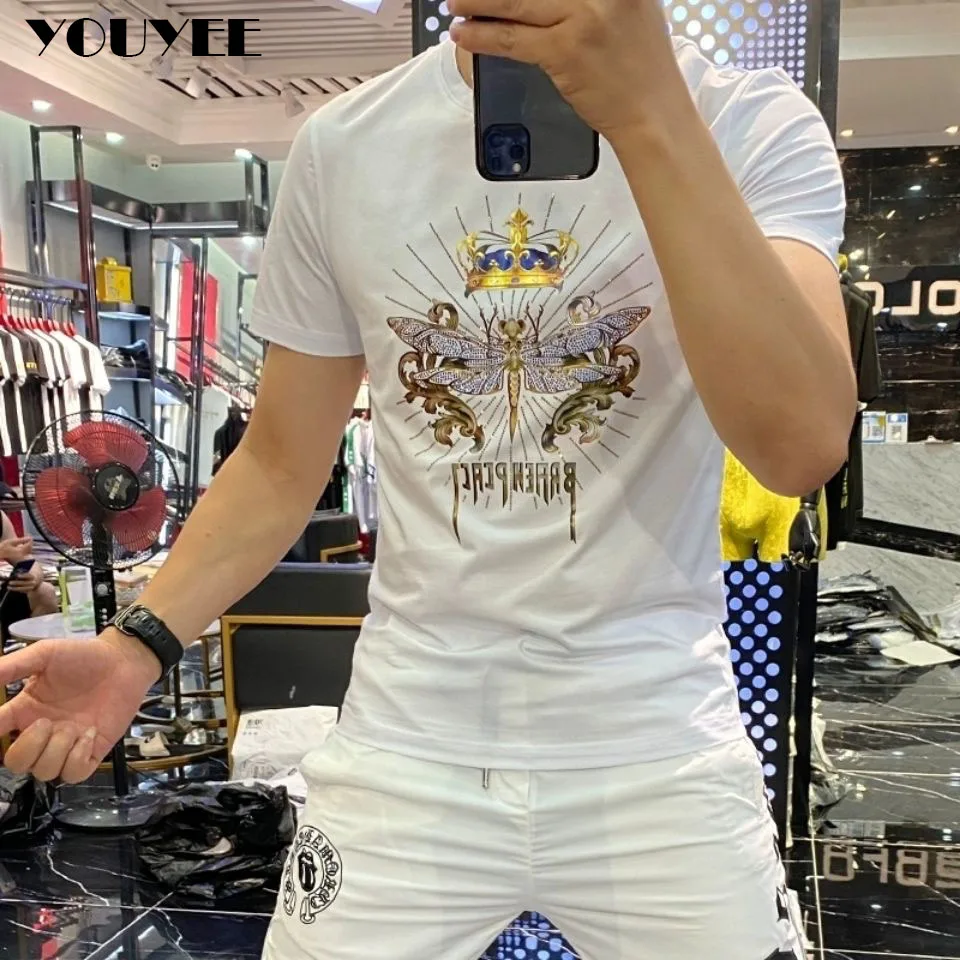 Men\'s T-shirt Slim Dragonfly Printing Handsome Summer New Personality Trend Fashionin In Europe Mercerized cotton Male Top M-7XL