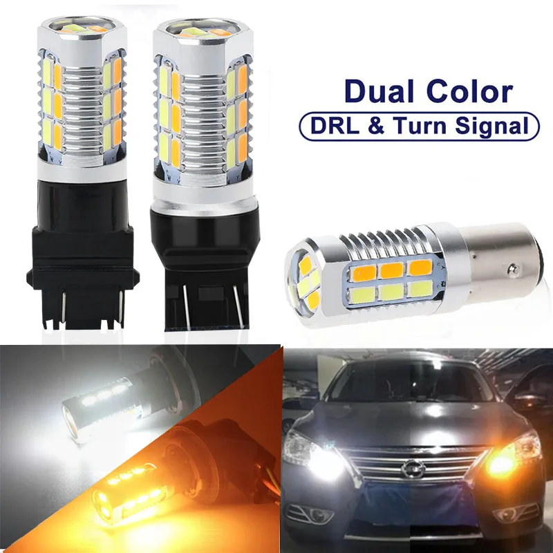 2pcs 1157 BAY15D T25 3157 T20 7443 Led 5630 SMD Auto Car Bulbs Turn Signal Lights Brake Lamp 12V Dual-Color White Amber