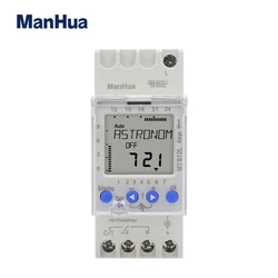 Manhua-デジタルLCD天文タイマースイッチ、緯度制御、DINレール取り付け、16a、220v ac、1チャンネル、7日、mt812l