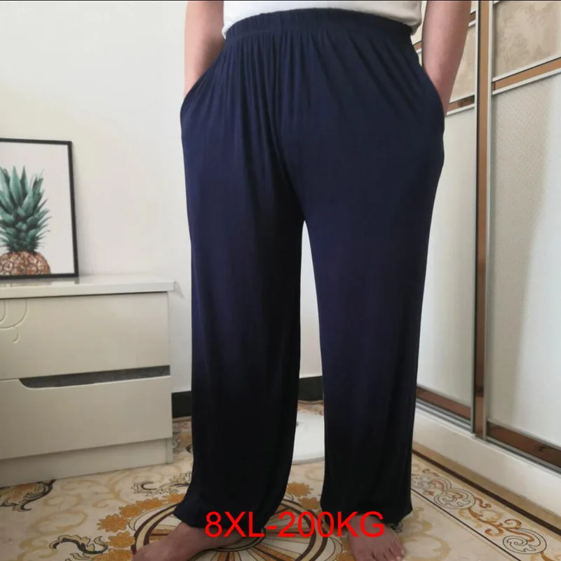 Men High Elastic Sleep Pants 6XL 7XL 8XL 60-200KG summer modal casual home pants new large size men's super soft men's pants