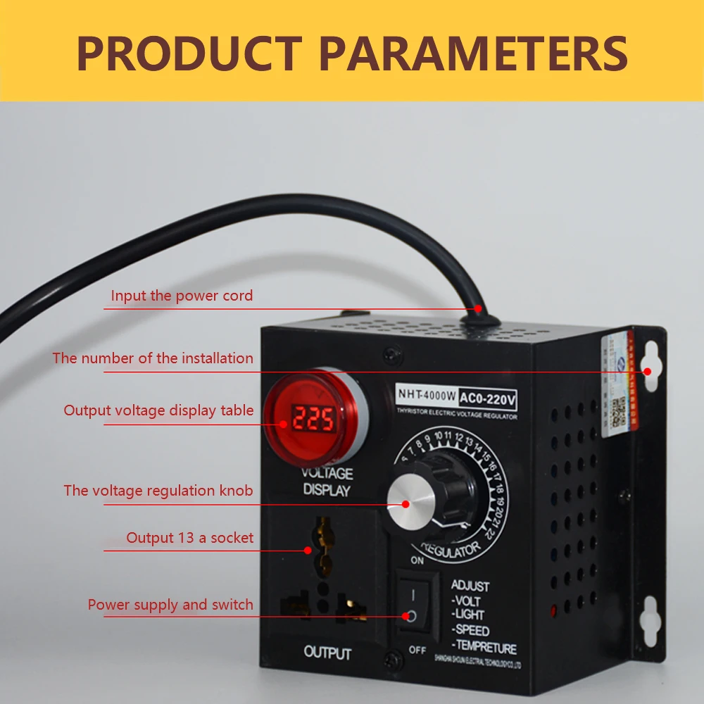 AC 0V-220V 4000W High Power Electronics Voltage Regulator Machinery Electric Variable Dimmers Motor Speed Controller Thermostat