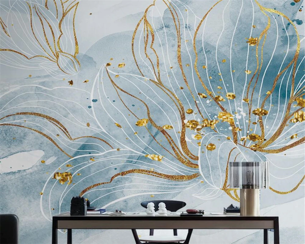 Tapeten, Heimdekoration, Tinte, goldene Blumenmalerei, Wohnzimmer, Veranda, Schlafzimmer, TV-Hintergrund, maßgeschneiderte 3D-Tapete