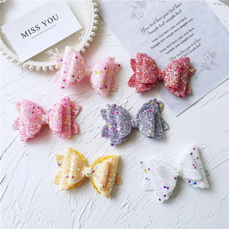 7PCS/Lot CM 9.5*5.5cm Glitter Leather BowKnot Appliques For DIY Handmade Hair Clip Accessories And Shoe Decoration