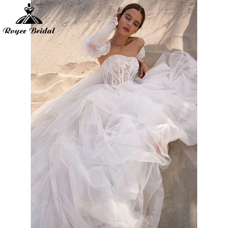 Robe de mariée 2022 Neueste EINE Linie Strand Weg Von der Schulter Spitze Appliques Perlen Liebsten Hochzeit Kleid trajes de novias largos