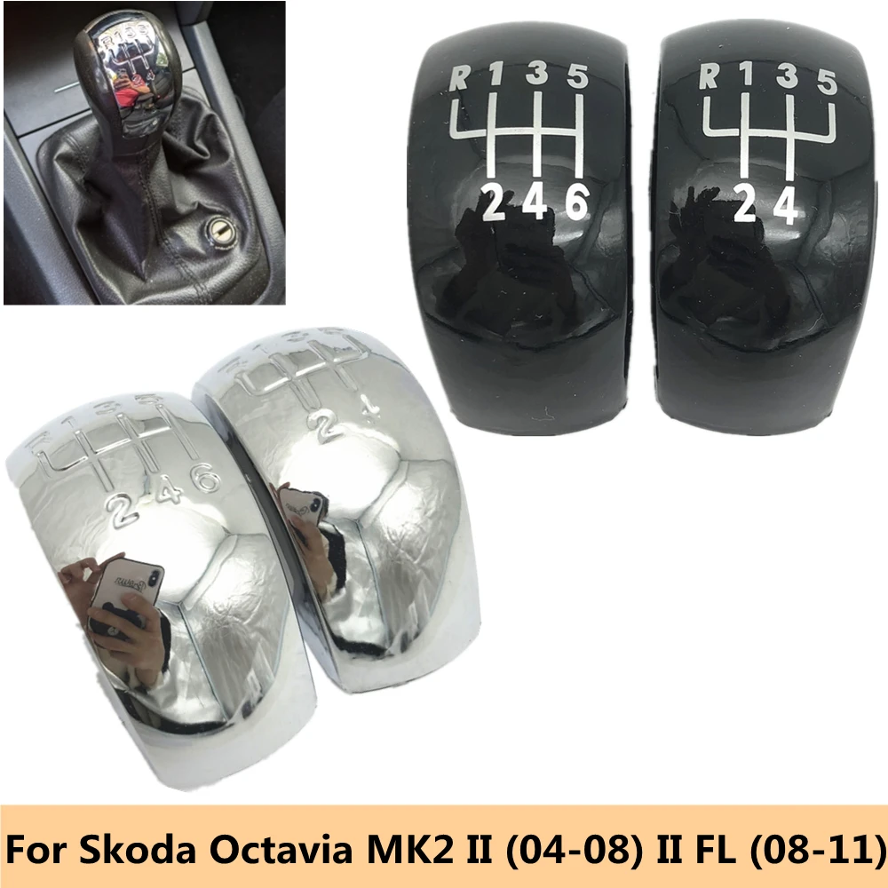 For Skoda Octavia MK2 II (04-08) II FL (08-11) Chrome Styling Black Gear Shift Knob Cap Emblem Cover Lever Stick Pen Top Cover