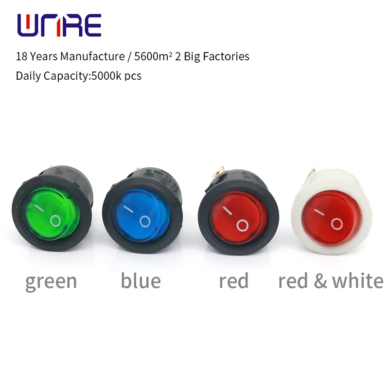 10Pcs ON/OFF Round Rocker Switch LED illuminated Mini Black White Red Blue 10A 250V / 6A 125V 3 Pin Boat Circular Switch 20MM