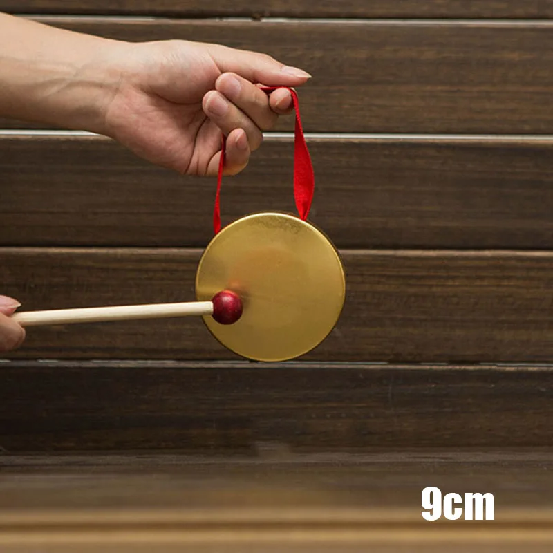 Hand Gong with Wooden Stick Traditional Chinese Folk Musical Instrument Toy for Kids Brass Copper Chapel Opera Percussion