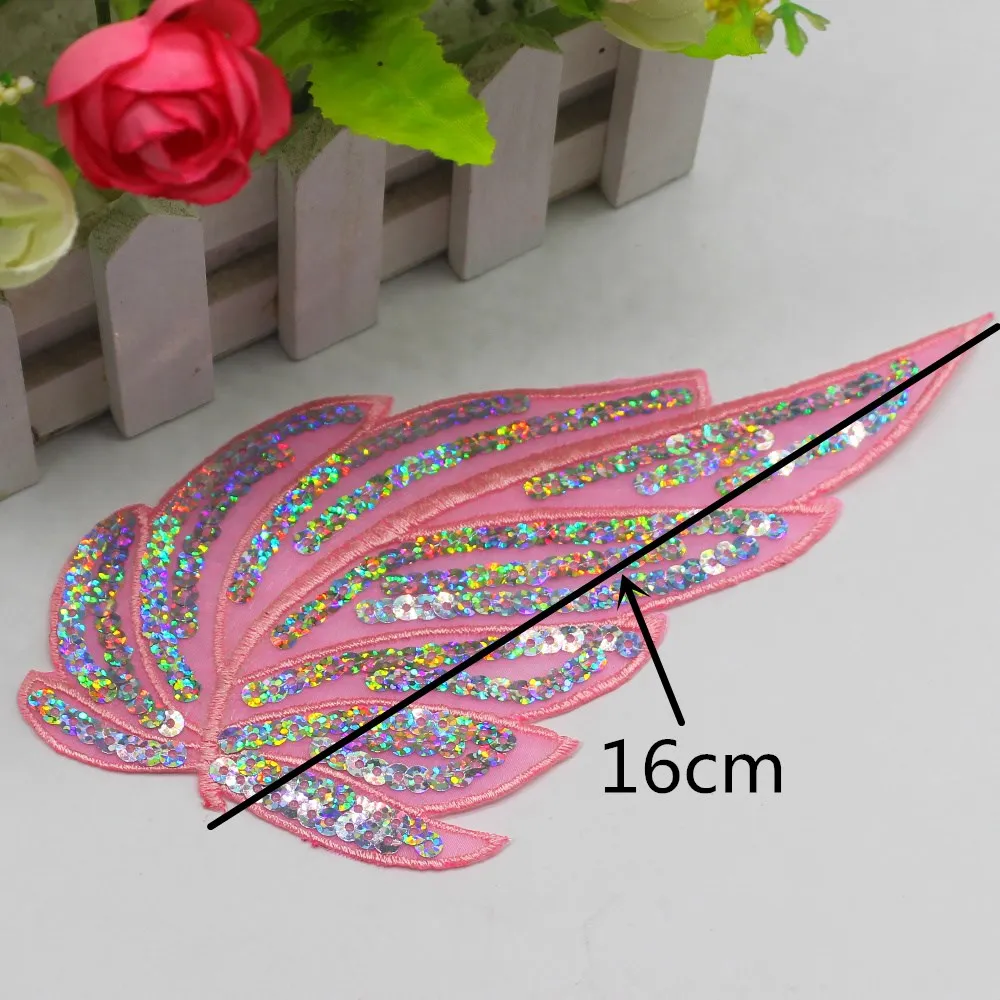 1 Piece Sequined Flower Appliqued Iron On Patches Sequin Embroidered Petals Pink Blue 16CM*8CM