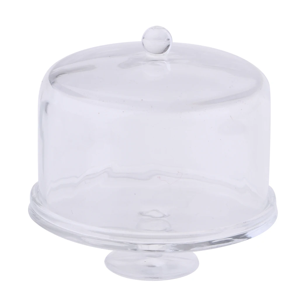 1 Piece Miniature Dollhouse Acrylic Clear Cake Display Plate Stand Fruit Snack Tray with Lid Cover Dolls House Kitchen Tableware