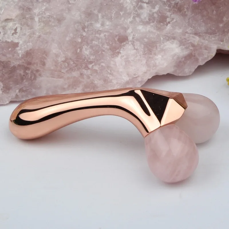 Rose Gold Metal Huidverzorging Body Massager Gezicht Lifting Slanke V Vorm Roze Rozenkwarts Jade Hoofd 3d Gezicht Roller massager