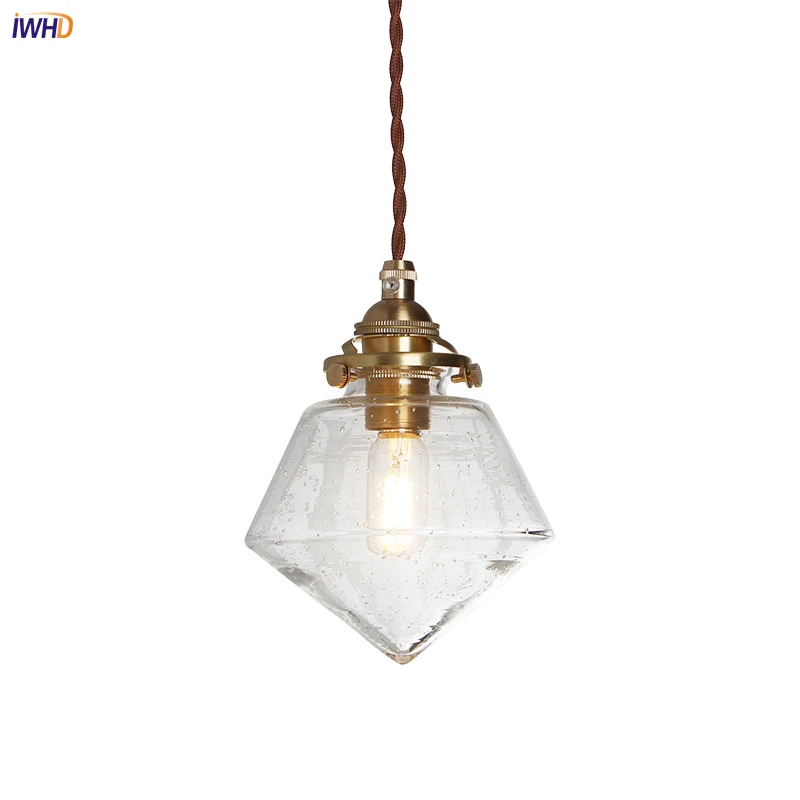 Creative Small Bubbles Glass Pendant Light LED Copper Nordic Hanging Lamp With Switch Diamond Shape E27 Luminaire Suspendu