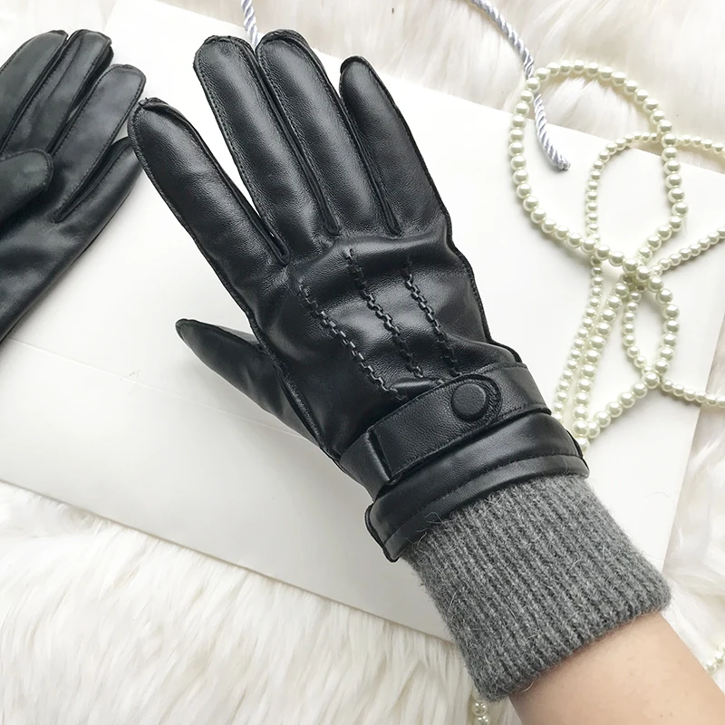 

Men's Glove Winter Hand-Made Leather Sheepskin Gloves Driving Riding Warm Gloves Windproof Wrist Protector