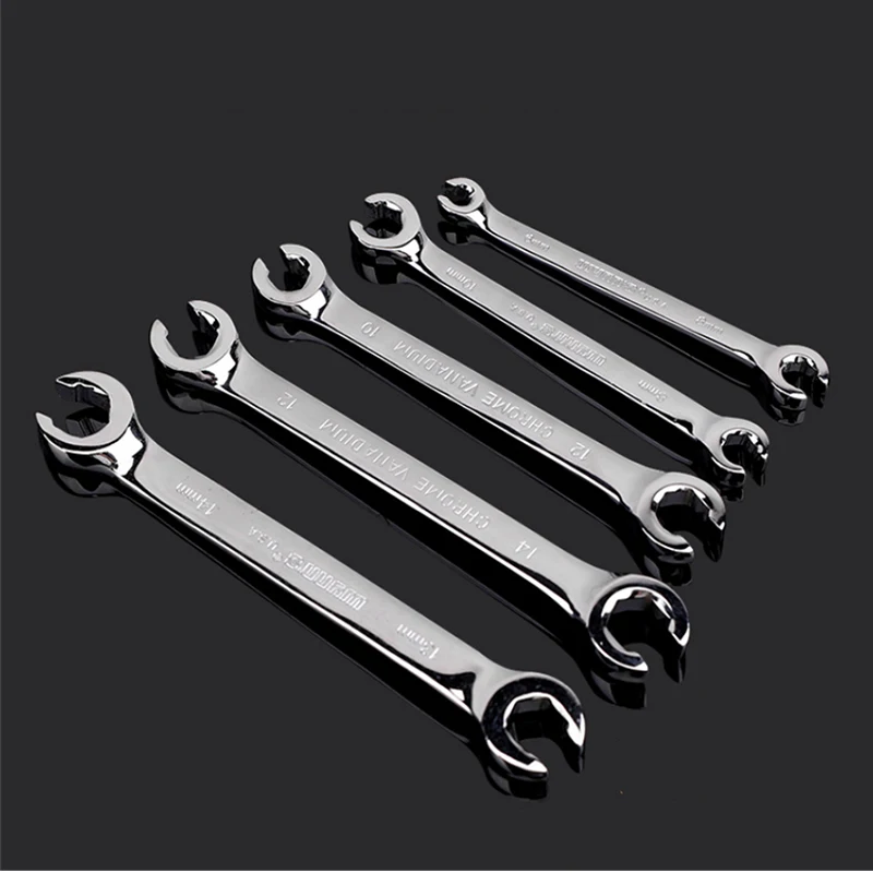 5 Pcs 6 Point Metric Flared Nut Spanner Wrench Set Chrome Vanadium Steel 9mm - 18mm