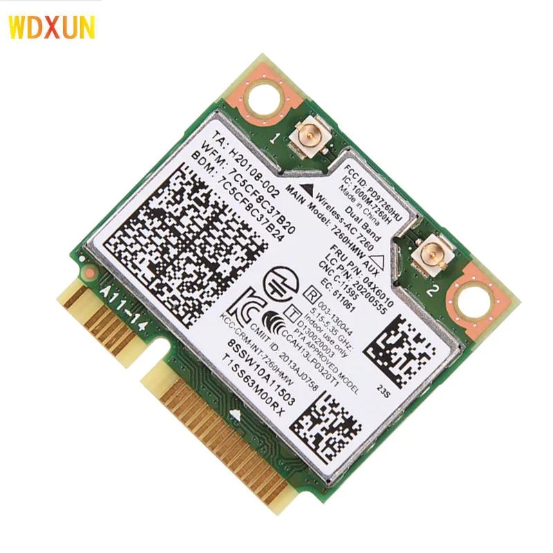 Carte de stérilisation sans fil Intel 7260 7260ac 7260HMW, pour touristes, 11ac, Mini PCI-E Wifi BT4.0, 867M, pour Lenovo IBM ThinkSub 04X6090