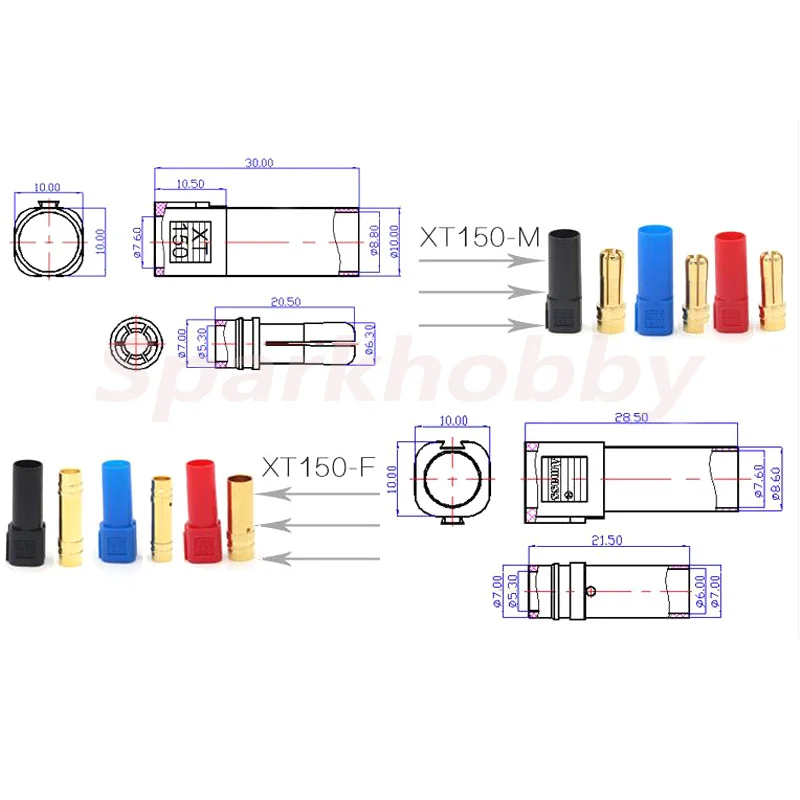 10PCS/5Pairs Amass XT150 Connector Plug Male Female 120A Large Current With 6MM Gold plated Banana Plug for RC Aircraft Car Dron