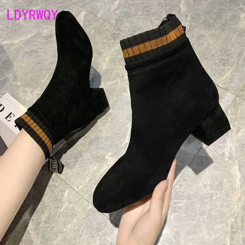 Large size British style autumn and winter 2021 new square toe thick heel ankle boots high heels