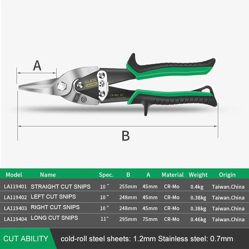 LAOA Sheet Metal Snip Aviation Scissors Tin Iron plate Cut Shear Household Tool Industrial Multifunctional Straight Bent Shears