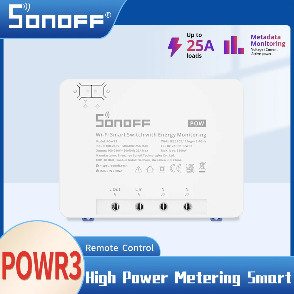 Sonoff Pow R3 25A 5500W WiFi Smart DIY Switch Power Metering Overload Protection Energy Saving eWeLink Voice Control via Alexa