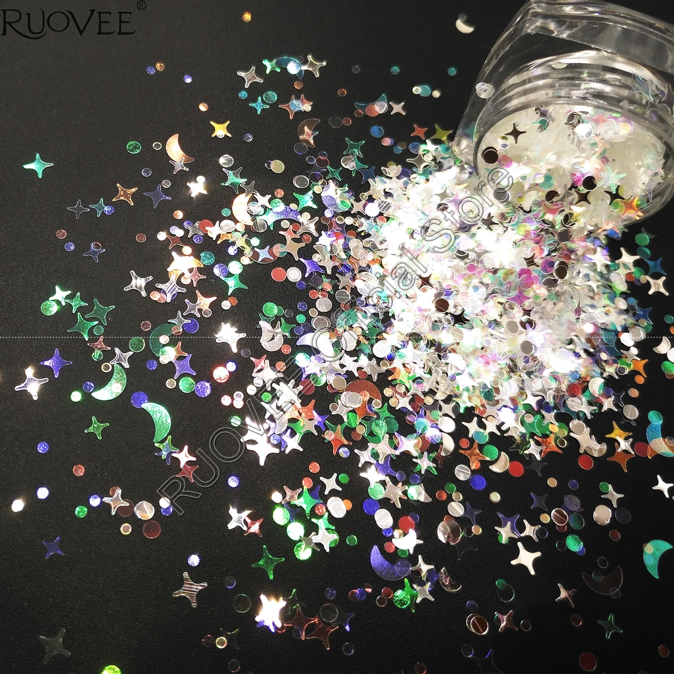 Mix Maan Sterren Iriserende Wit Zilver Met Kleurrijke Licht Tint Nail Glitter Vorm Voor Kerst Craft Facepaint Make Art Jar