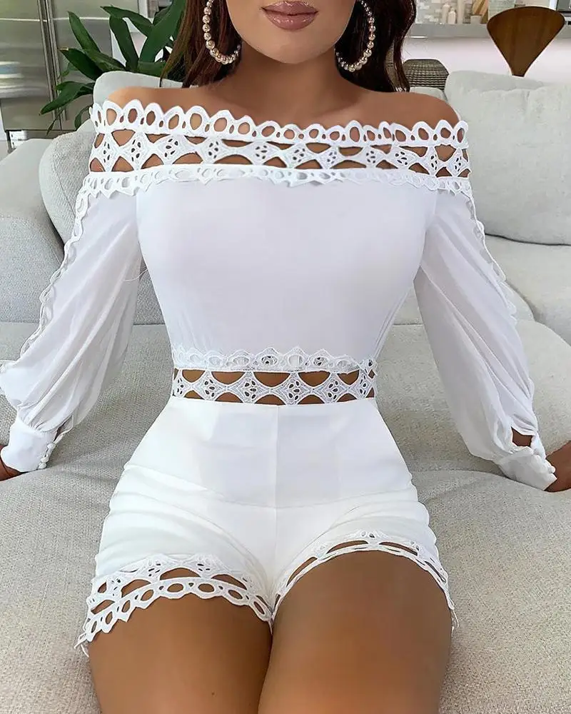 Sexy women\'s jumpsuit with thin shoulder straps halter top shorts lace jumpsuit high stretch tights floral pattern bodysuit