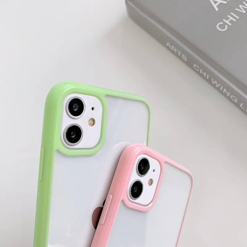 Shockproof Colorful Bumper Clear Phone Case For iPhone 15 14 13 12 11 Pro XR X XS Max 8 7 Plus SE Transparent Soft Acrylic Cover