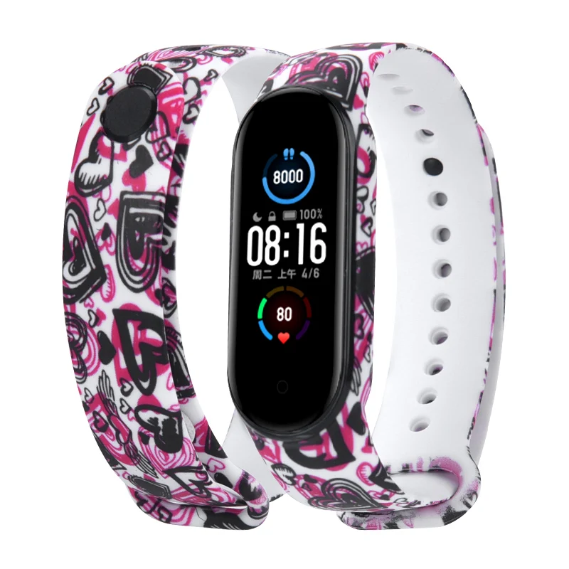 for xiaomi mi band 3 4 5 6 Wristband Soft Silicone sport Strap Skull Creative graffiti style Mi band 5 6 Strap replacement